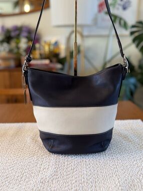 Coach Rugby Duffle 9173 Black Bone Leather Stripe Vintage 2001 Limited Edition